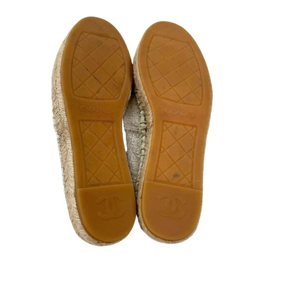 Chanel Tweed Sequin Logo Cap Toe Espadrilles Cream Size EU37 - Picture 6 of 16